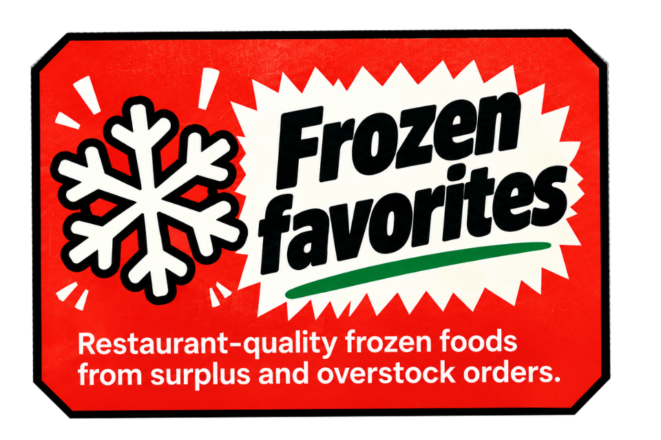Frozen favorites — restaurant-quality frozen foods from surplus and overstock orders